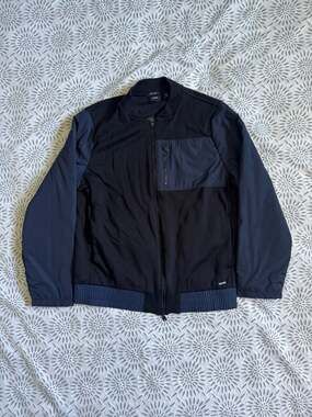 Hugo Boss Skiles Jacket Men's Sz S Black Navy Mixed Media Bomber Full Zip